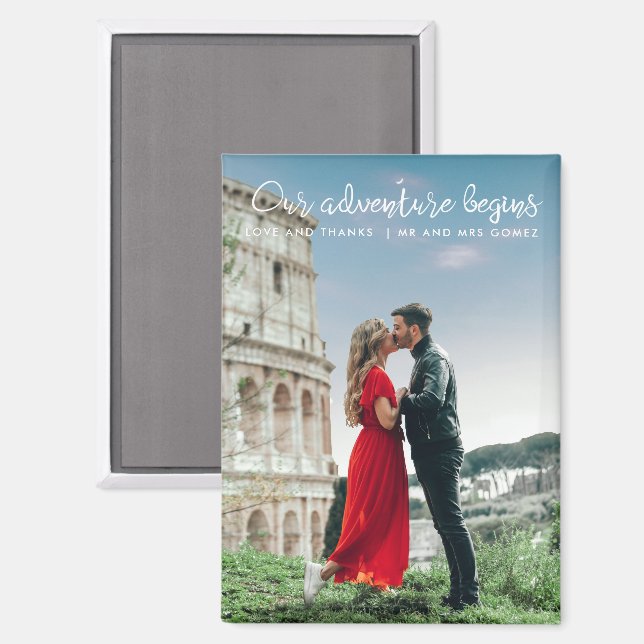 Our Adventure Begins Photo Thank You Wedding Magnet (Front/Back)