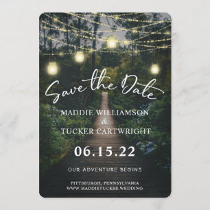 Our Adventure Begins   Rustic Forest Save the Date Invitation
