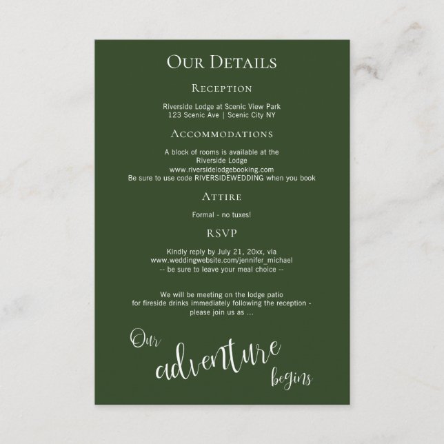 Our adventure begins rustic mountain lake details enclosure card (Front)