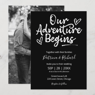 Our Adventure Begins Rustic Wedding Black Invitation