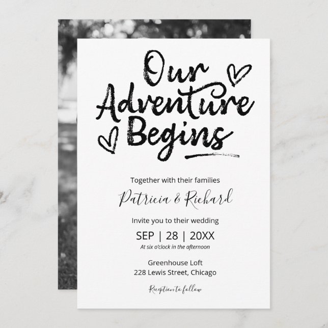 Our Adventure Begins Rustic Wedding Invitation (Front/Back)