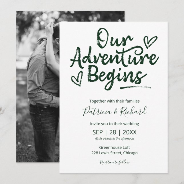 Our Adventure Begins Rustic Wedding Invitation (Front/Back)