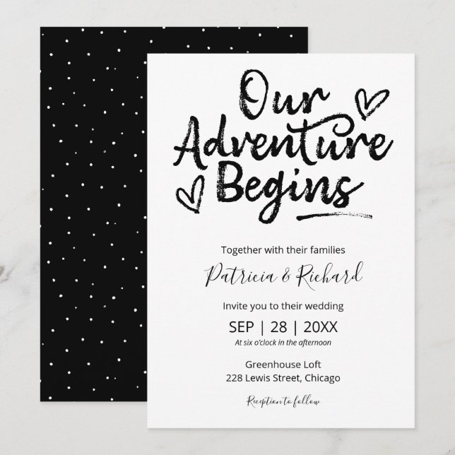 Our Adventure Begins Rustic Wedding Invitation (Front/Back)