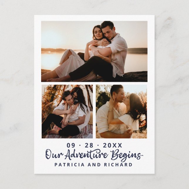 Our Adventure Begins Save The Date 3 Photo Postcard (Front)