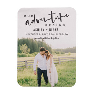 Our Adventure Begins Script Photo Save the Date Magnet