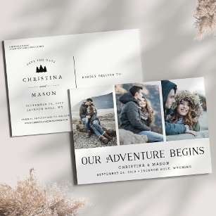 Our Adventure Begins   Three Photo Save the Date Announcement Postcard
