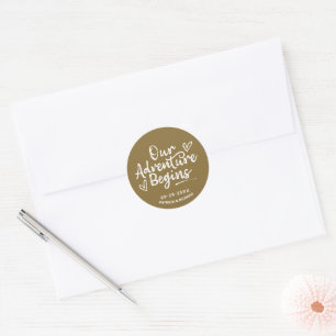 Our Adventure Begins Wedding Save The Date Classic Round Sticker