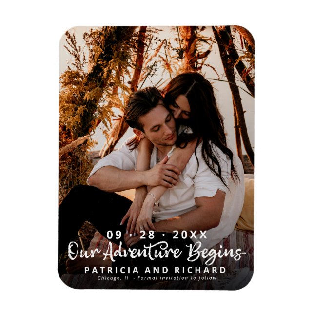 Our Adventure Begins Wedding Save The Date Photo Magnet (Vertical)