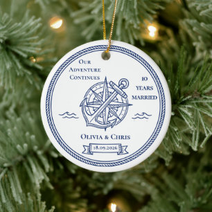 Our Adventure Continues 10 Years Marriage Blue Ceramic Tree Decoration