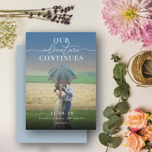 Our Adventure Continues Chic Classic Script Photo Save The Date