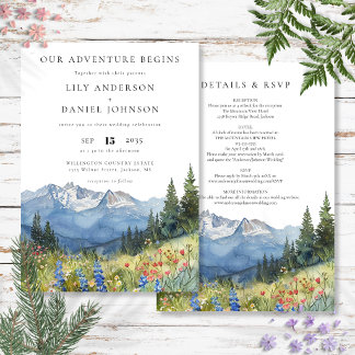 Our Adventure Mountain Wildflower Floral Wedding Invitation