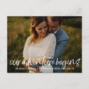 Our Adventure Save the Date Photo  WHITE Announcement Postcard