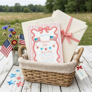 Our All American Girl First Birthday Patriotic Bow Invitation