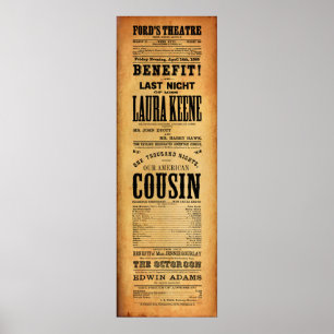 Our American Cousin Ford's Theatre April 14, 1865 Poster