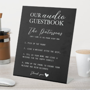 Our Audio Guestbook Minimalist Black White Elegant Pedestal Sign