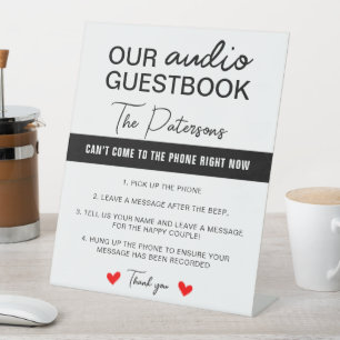 Our Audio Guestbook Minimalist Black White Elegant Pedestal Sign