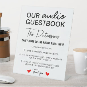 Our Audio Guestbook Minimalist Black White Elegant Pedestal Sign