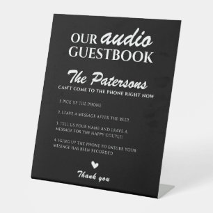 Our Audio Guestbook Wedding Black White Modern Pedestal Sign