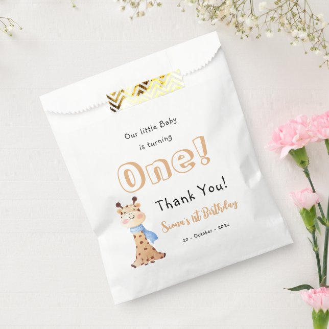 Our Baby Is Turning One Cute Giraffe 1st Birthday Favour Bags (Sealed)