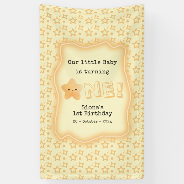 Our Baby Is Turning One Cute Star 1st Birthday Banner (Vertical)