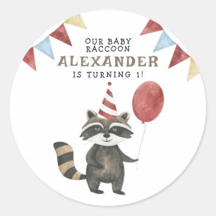 Our Baby Racoon 1st Birthday Classic Round Sticker