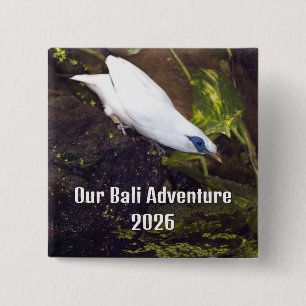 Our Bali Adventure 2026 Bali Myna Bird Art 15 Cm Square Badge