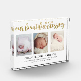 Our Beautiful Blessing 3 Photo Gold Glitter Simple