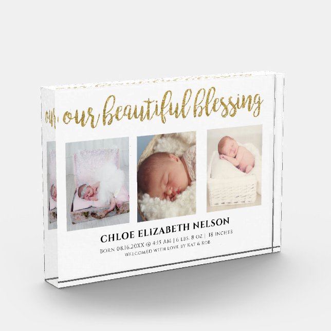 Our Beautiful Blessing 3 Photo Gold Glitter Simple (Left)