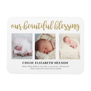 Our Beautiful Blessing 3 Photo Gold Glitter Simple Magnet