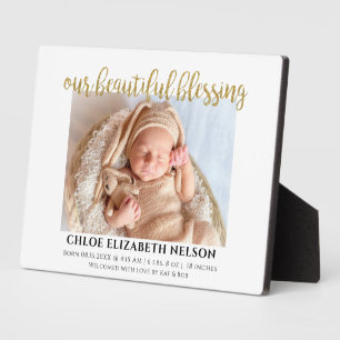 Our Beautiful Blessing Baby Birth Elegant Gold Plaque