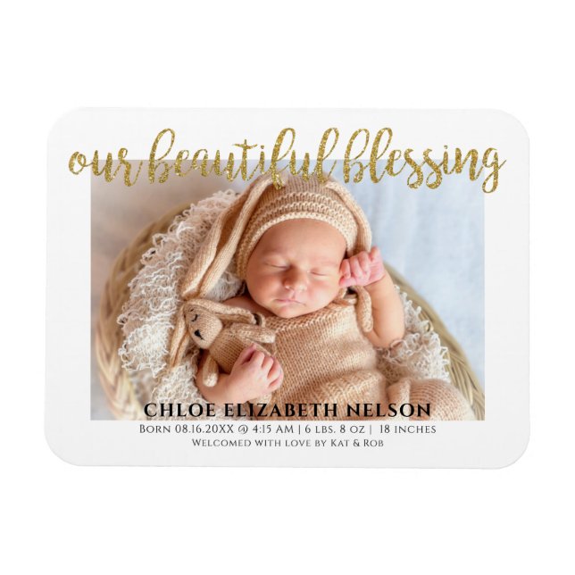 Our Beautiful Blessing Elegant Gold Glitter Baby Magnet (Horizontal)