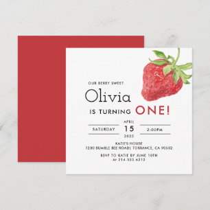 Our Berry Sweet Strawberry 1st Birthday Square Invitation