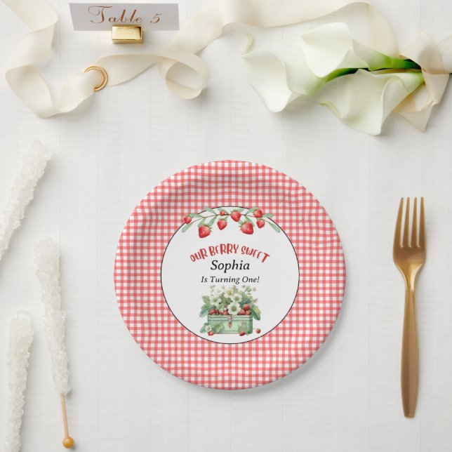 Our Berry Sweet Strawberry Party, Red Gingham  Paper Plate (Wedding)