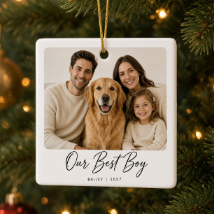 Our Best Boy Personalised Family Dog Photo Ceramic Ornament