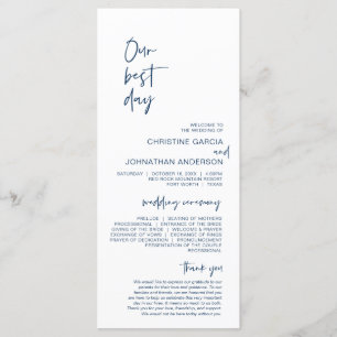 Our best day, Minimalist Navy Blue Wedding Program Programme