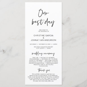 Our Best Day, Modern Minimalist Wedding Program Programme