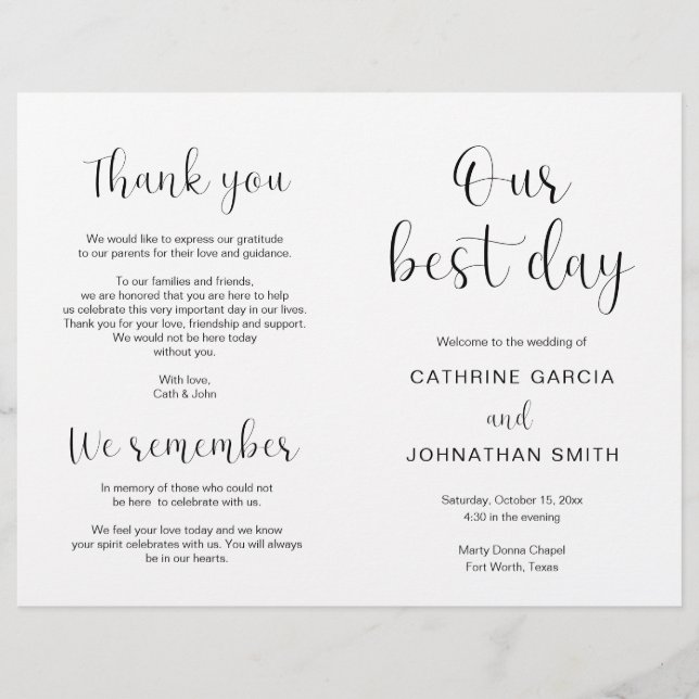 Our best day, Modern Wedding Foldable Program (Front)