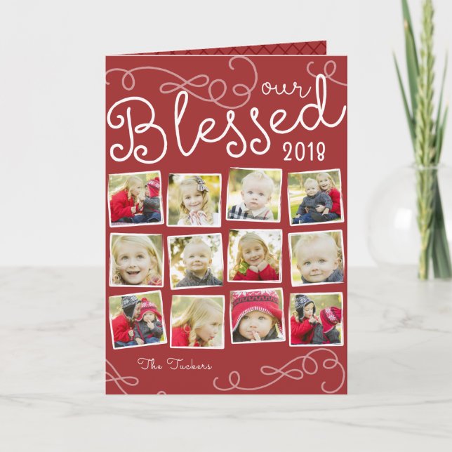 Our Blessed Year Christmas Photo Card Red Collage (Front)