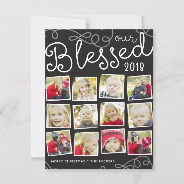 Our Blessed Year Christmas Photo Collage Holiday Card (Front)