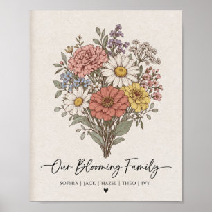 Our Blooming Family Personalised Birth Flower Post Poster