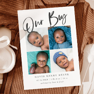 Our Boy Baby Photo Collage Birth Announcement