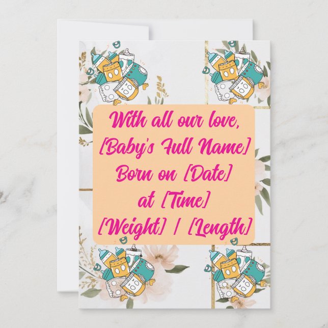 "Our Bundle of Joy Has Arrived", Baby Shower card. Invitation (Front)
