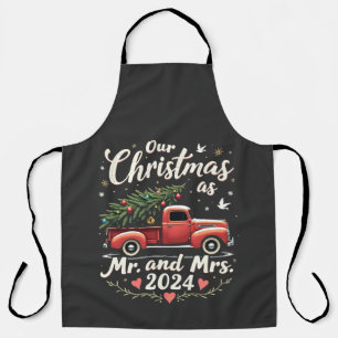 Our Christmas as Mr and Mrs 2024 Matching Couples Apron