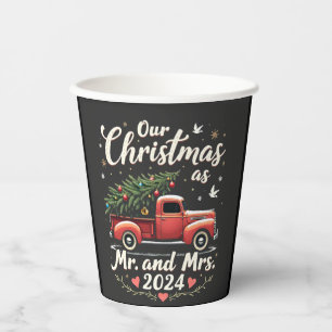 Our Christmas as Mr and Mrs 2024 Matching Couples Paper Cups
