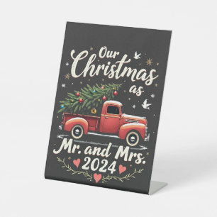 Our Christmas as Mr and Mrs 2024 Matching Couples Pedestal Sign