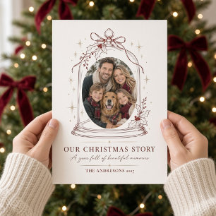 Our Christmas Story Glass Cloche Bow Family Photo Holiday Card