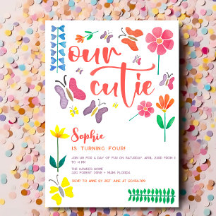 Our cutie is... floral kids birthday party invitation