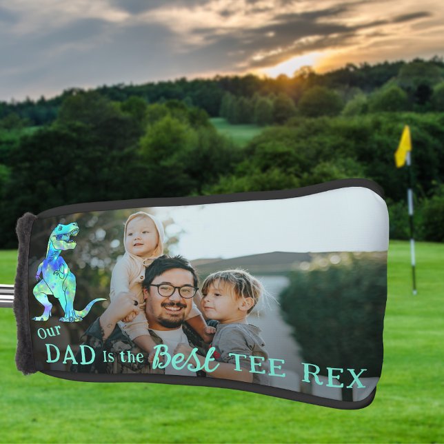 Our Dad is The Best Tee Rex kids Photo Golf Head Cover (My dad is the best tee Rex personalized photo funny dinosaur golfing joke golf head cover gift)