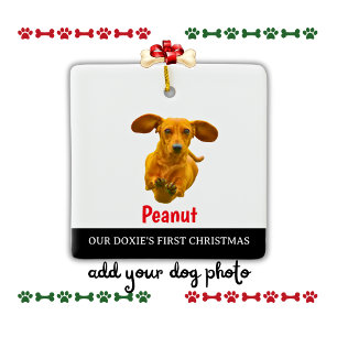 Our Doxie's First Christmas Photo Name Ceramic Ornament