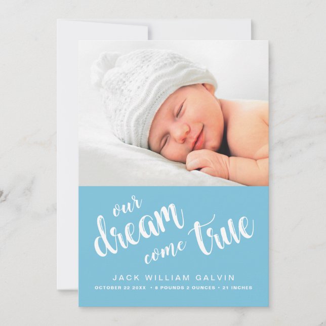 Our Dream Come True Photo Sweet Blue Boy Birth Announcement (Front)